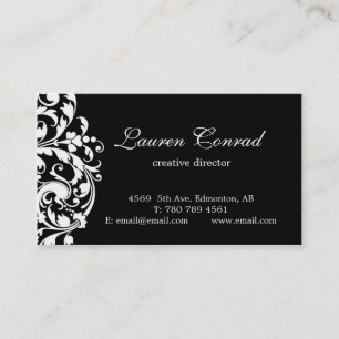 Cartão De Visita Flor-PRETO da meia-noite com monograma