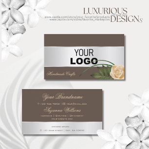 Cartão De Visita Flor Rosa de Decoração Castanho e Prata com Logoti