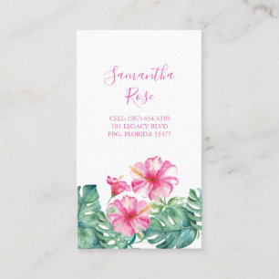Cartão De Visita Flor Rosa Hibiscus Monstera Folhas de Palma