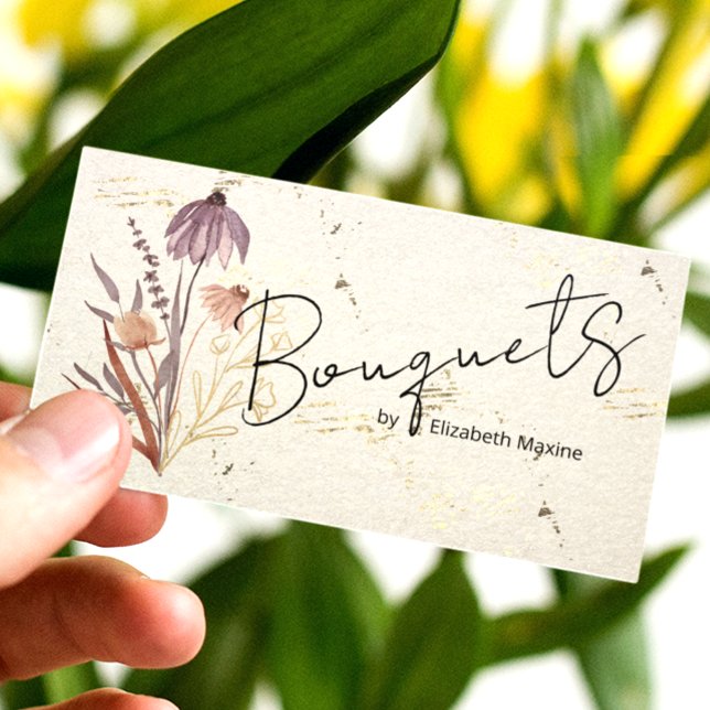 Cartão De Visita Flor Selvagem Dourada Boho (Criador carregado)