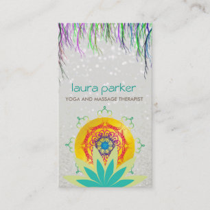 Cartão De Visita Flor Verde do Lotus Logotipo Mandala Reparo do Iog