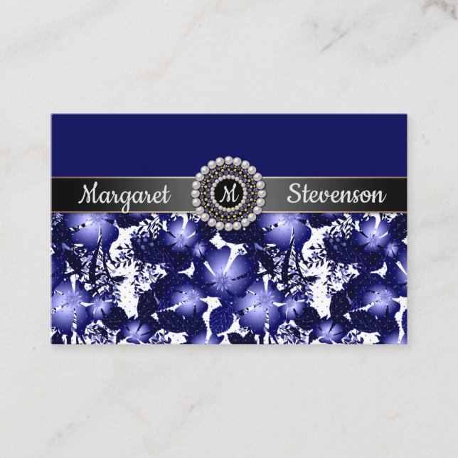 Cartão De Visita Flora de pérolas de cinza do Casamento (Frente)