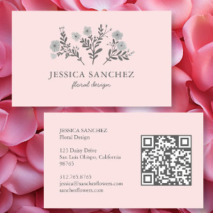 Cartão De Visita Florais Delicados Chic Elegante Moderno Código QR