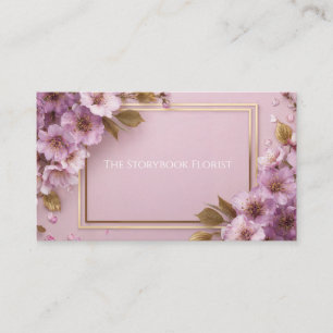 Cartão De Visita Florais Folha Dourada Flor de Rosa Lavanda Elegant