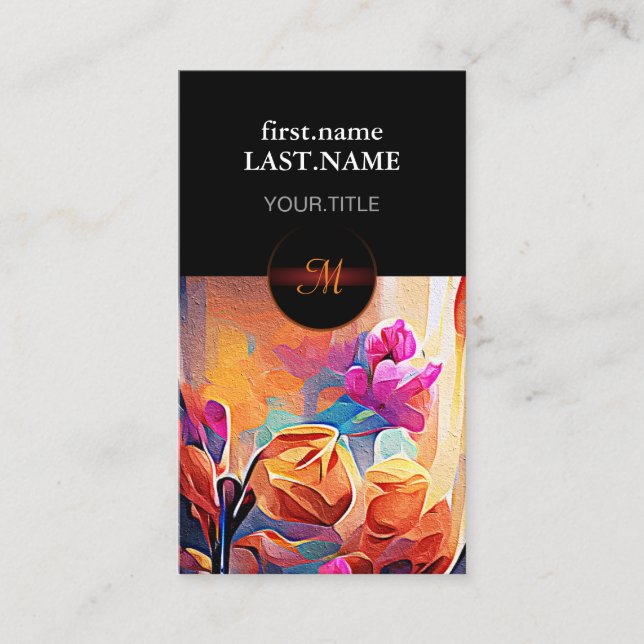 Cartão De Visita Floral Abstrato Art Laranja Vermelho Azul Flores (Frente)