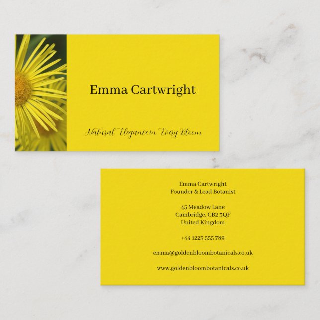 Cartão de visita Floral Amarelo Elegante (Frente/Verso)