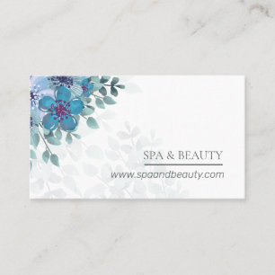 Cartão De Visita Floral Azul-Cor-de-Água Elegante
