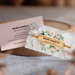 Cartão De Visita Floral Bakery Rolling Pin Patisserie — mármore bra
