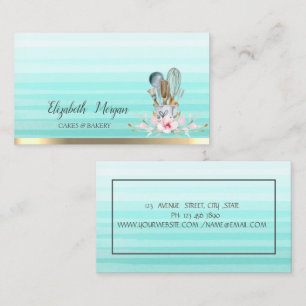 Cartão De Visita Floral Bakery Toalha Stripe Ombre