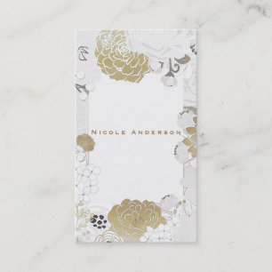 Cartão De Visita Floral Botânico Glam Moderno Vintage Branco & Dour