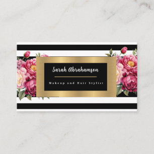 Cartão De Visita Floral branco e preto elegante