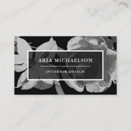 Cartão De Visita Floral Branco e Preto Elegante