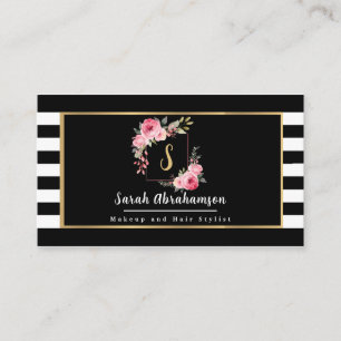 Cartão De Visita Floral branco e preto moderno
