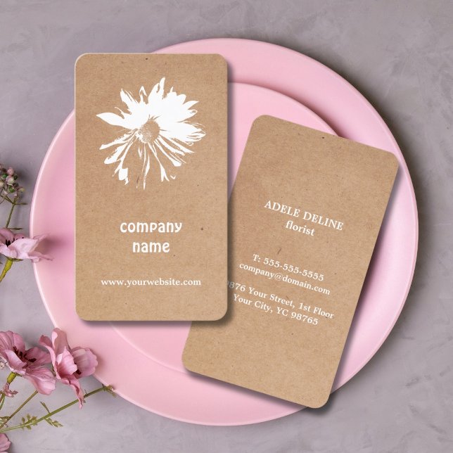 Cartão De Visita Floral Branco Kraft Impresso Elegante (Criador carregado)