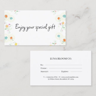 Cartão De Visita Floral Business Gift Certificate Card