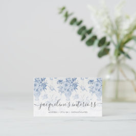 Cartão De Visita Floral Chinoiserie Azul Cor Branca Elegante