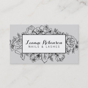 Cartão de visita floral cinzento e preto