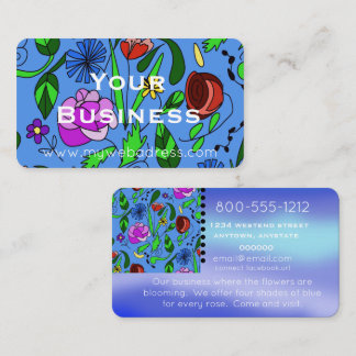 Cartão De Visita Floral Colorful Blue Business Card