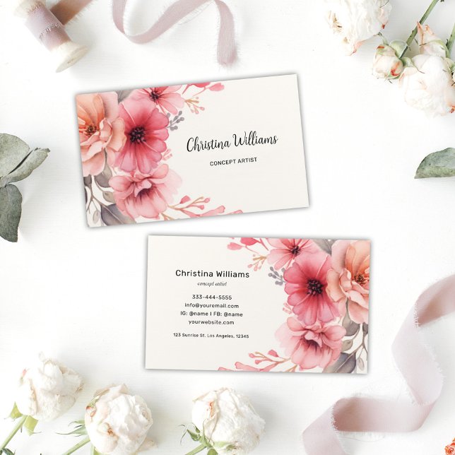 Cartão De Visita Floral de Aquarela Elegante (Elegant Watercolor Floral Business Card)