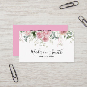 Cartão De Visita Floral de Aquarela Rosa e Branco Radient Bloom