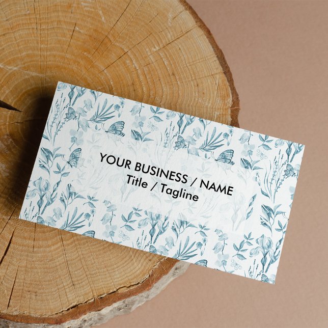 Cartão De Visita Floral de borboleta azul-pastel elegante (Elegant pastel blue vintage butterfly floral )