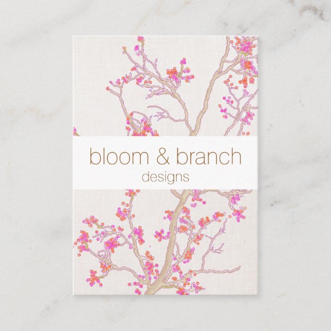 Cartão De Visita Floral de Cereja Rosa Elegante Desenhada à Mão (Frente)