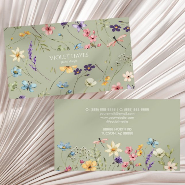 Cartão De Visita Floral de Flor Selvagem de Flor Selvagem Elegante (Criador carregado)
