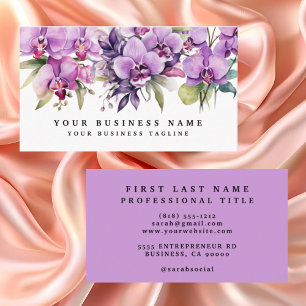 Cartão De Visita Floral de Flores de Orquídeas Roxas Elegantes