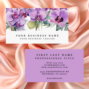 Cartão De Visita Floral de Flores de Orquídeas Roxas Elegantes