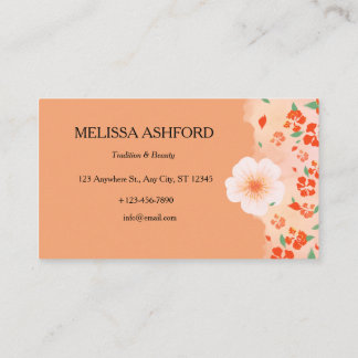 Cartão de Visita Floral de Pêssego Elegante | Trad