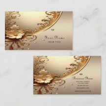 Cartão de Visita Floral Dourado Ornamentado