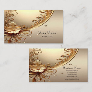 Cartão de Visita Floral Dourado Ornamentado