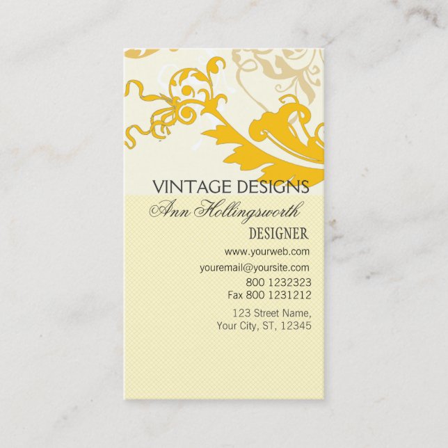 Cartão De Visita Floral Dourado Vintage (Frente)