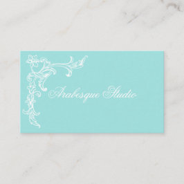 Cartão De Visita Floral Elegante Branco e Azul sofisticado