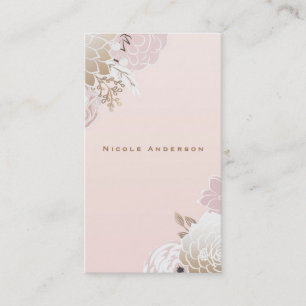 Cartão De Visita Floral Elegante Chique Rosa e Dourado Vintage Mode