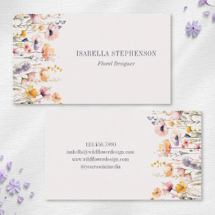 Cartão De Visita Floral Elegante de Aquarela de Flores Silvestres 