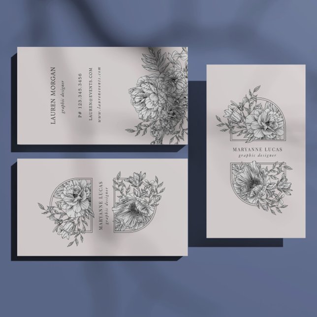 Cartão de visita Floral Elegante Preto E Branco (Criador carregado)