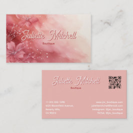 Cartão de Visita Floral em Aquarela Rosa Elegante