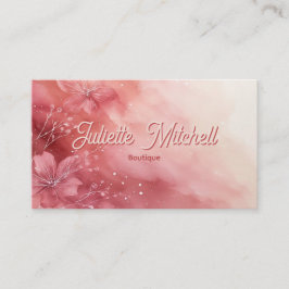Cartão de Visita Floral em Aquarela Rosa Elegante