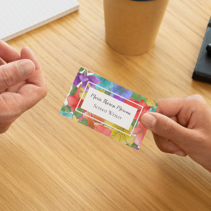 Cartão De Visita Floral em Aquarela Vibrante