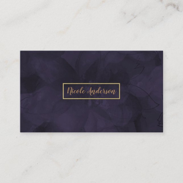 Cartão De Visita Floral Glam Floral Dourado Roxo Moderno (Frente)
