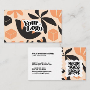 Cartão de Visita Floral Moderno - Código QR e logo