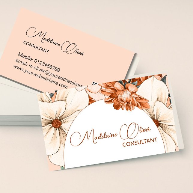 Cartão De Visita Floral Moderno Elegante Feminina Código QR Dourado (Criador carregado)