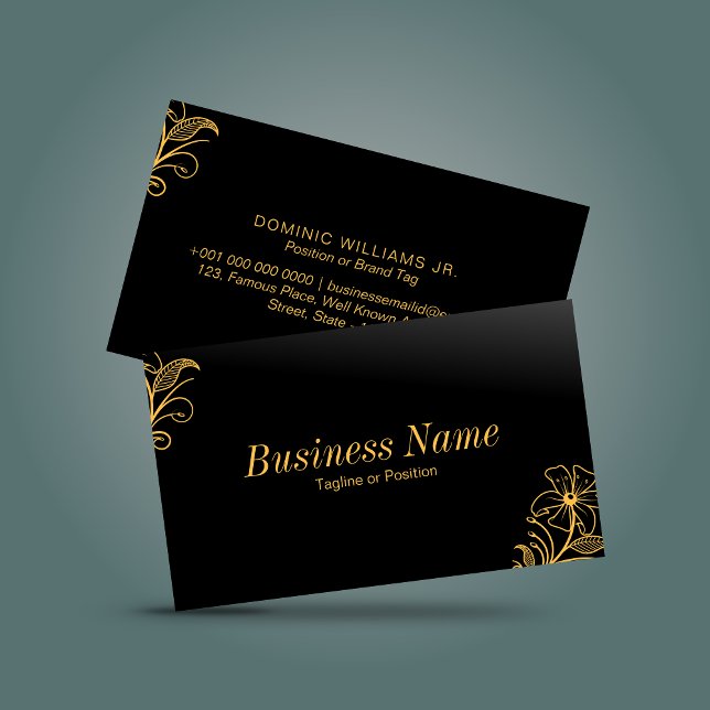 Cartão de visita Floral Premium - Preto | DP7 (floral elegant floral flower design premium looking best business card custom template )