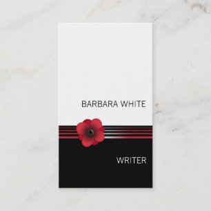 Cartão de visita floral preto branco vermelho