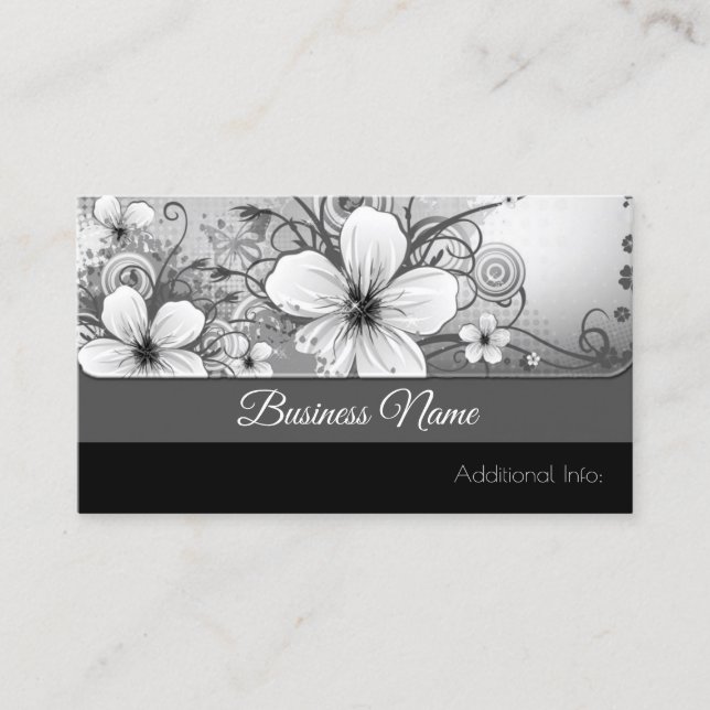 Cartão de visita Floral Preto e Branco (Frente)
