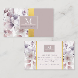 Cartão De Visita Floral Purple e gold nature monograma name