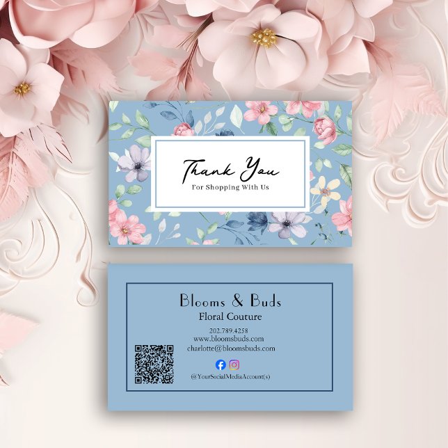 Cartão De Visita Floral QR Code Business Thank You Card Insert (Criador carregado)