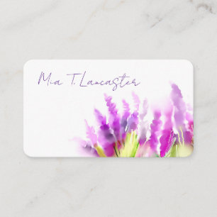 Cartão de visita floral roxo lavanda em aquarela