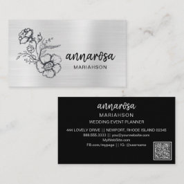 Cartão De Visita *~* Floral Silver QR LOGO FOTO Elegante QR 